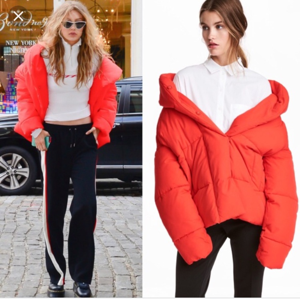 H&M red padded puffer jacket with hood